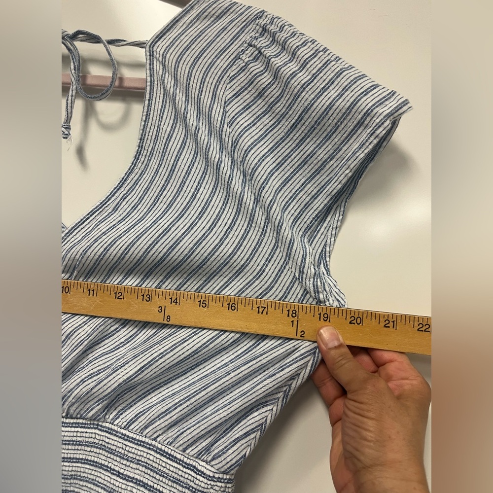 American Eagle Blue and White Cotton Linen Striped Mini Ruffled Dress Size M - Picture 9 of 9